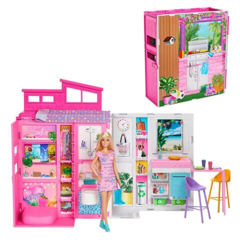 Barbie Portatif Tatil Evi Bebek ve Oyun Seti HRJ77