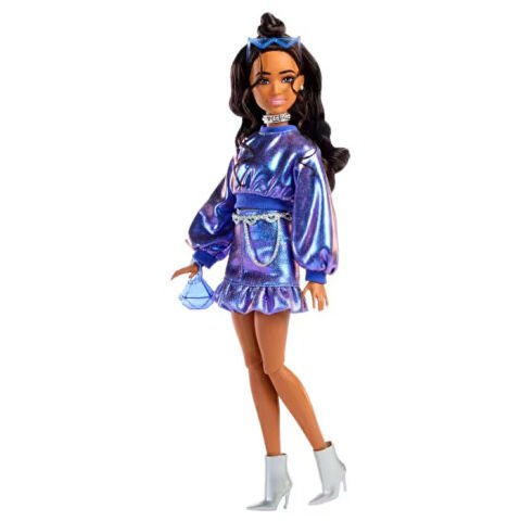 Barbie Deluxe Style Stil İkonu Bebek Metalik Mavi Üst ve Etekli JFP42