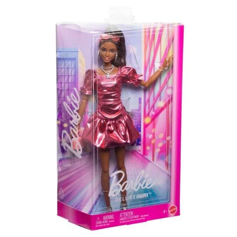 Barbie Deluxe Style Stil İkonu Metalik Pembe Elbiseli Bebek JFP41