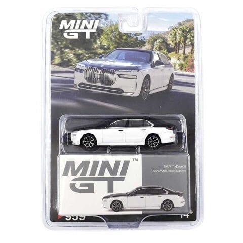 Mini GT 1/64 BMW i7 xDrive60 Alpine White / Black Sapphire - Blister Paket MGT00959-BL